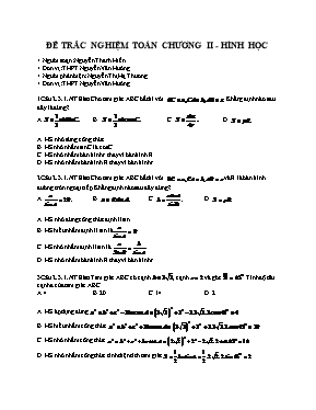 Đề trắc nghiệm Toán chương II - Môn Hình học